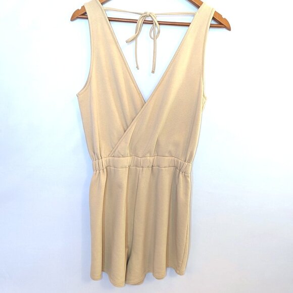 NWT Lovers + Friends | Cotton Blend Romper Tan Langley Surplice | Size Small - Picture 7 of 12